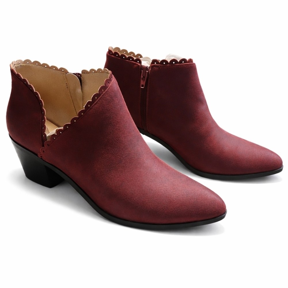 Journee Collection Burgundy Scalloped Edge Booties Sz 8
